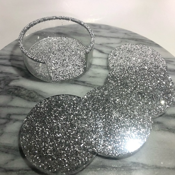 Discounted Silver Glitter Coaster Set of 4 WITHOUT Matching Holder - Picture 8 of 15
